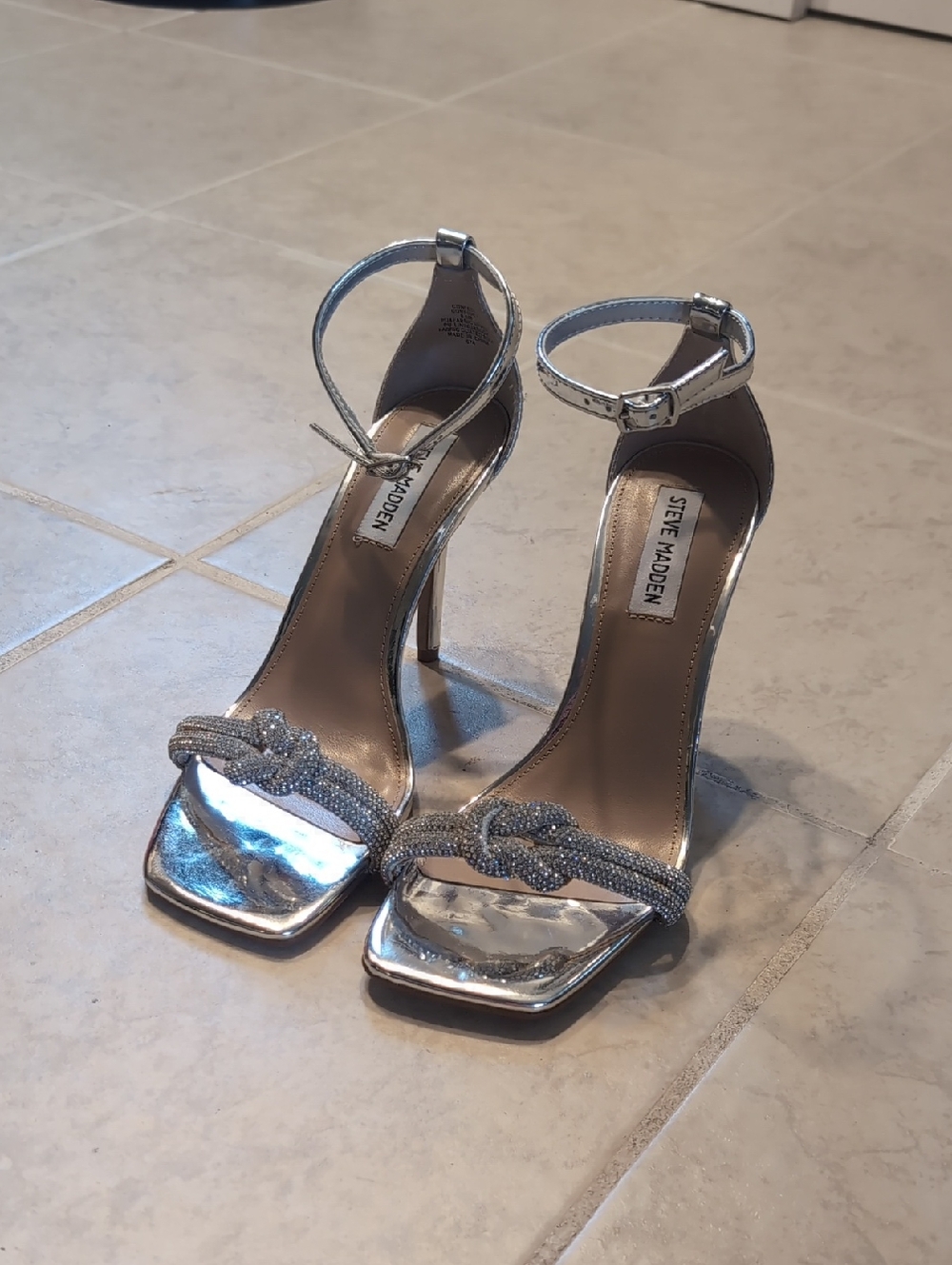 Steve Madden Silver Glitter Ankle-Strap Heels